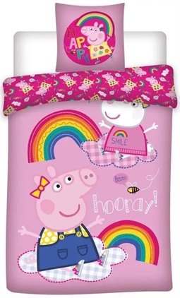 Gurli gris sengetøj - 140x200 cm - Frida og Gurli gris sengesæt - 2 i 1 design - Sengelinned i 100% bomuld